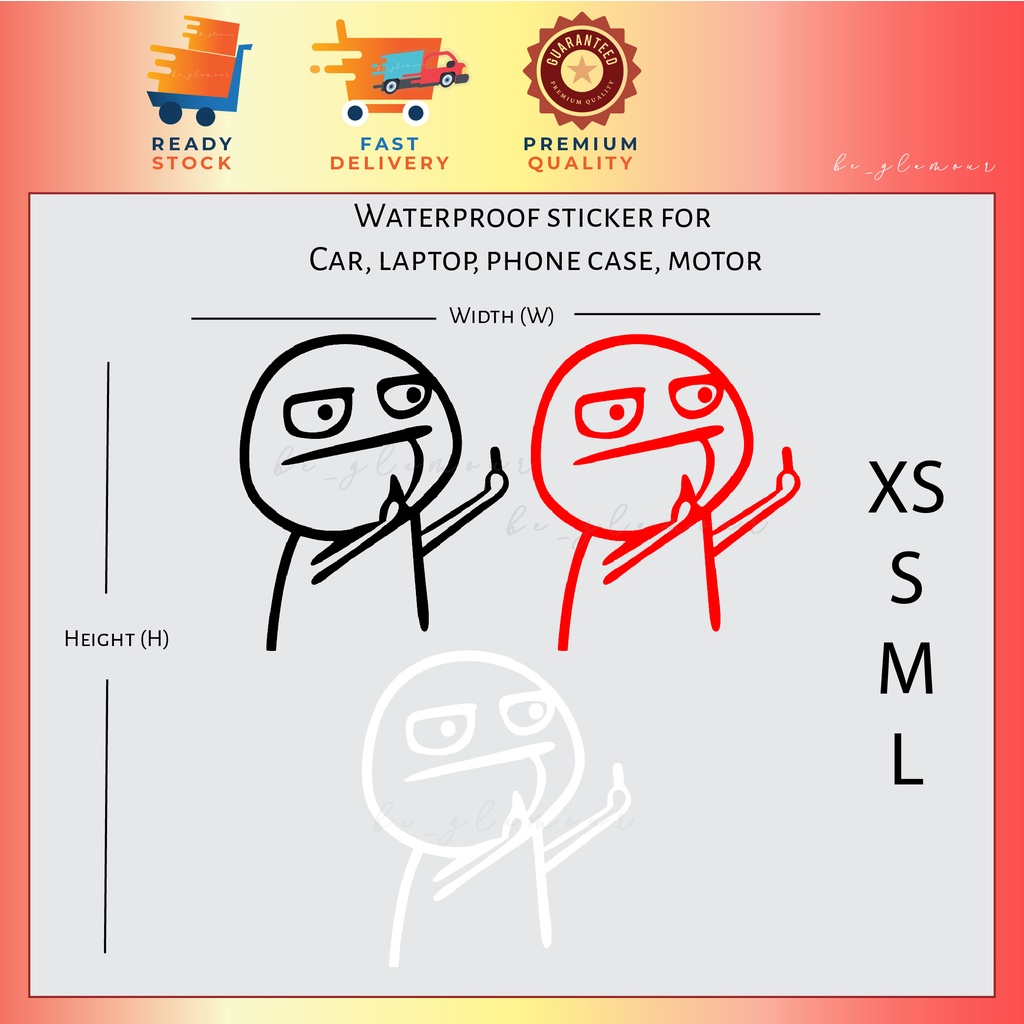 Hand funny sticker reflective cartoon middle finger stiker Kereta ...