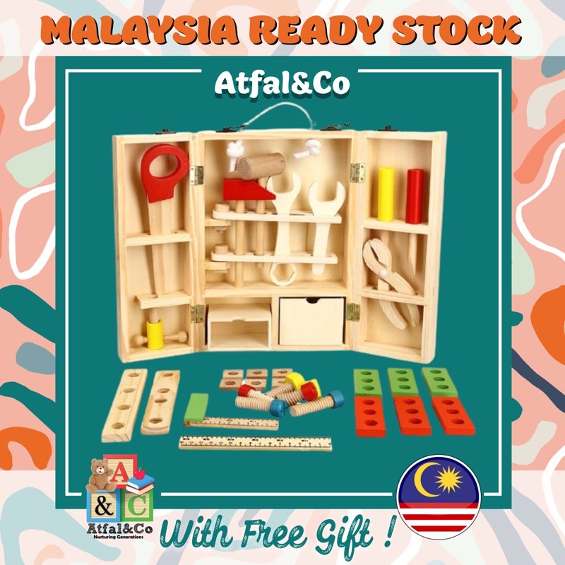 🔥WOODEN MECHANIC TOOLS SET KID PRETEND PLAY MONTESSORI🔥 | Shopee Malaysia