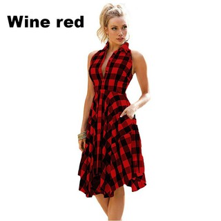 New Fashion Women Sleeveless Plaid Dess Vintage Dress Summer Knee-length  Casual Dress Party Dress