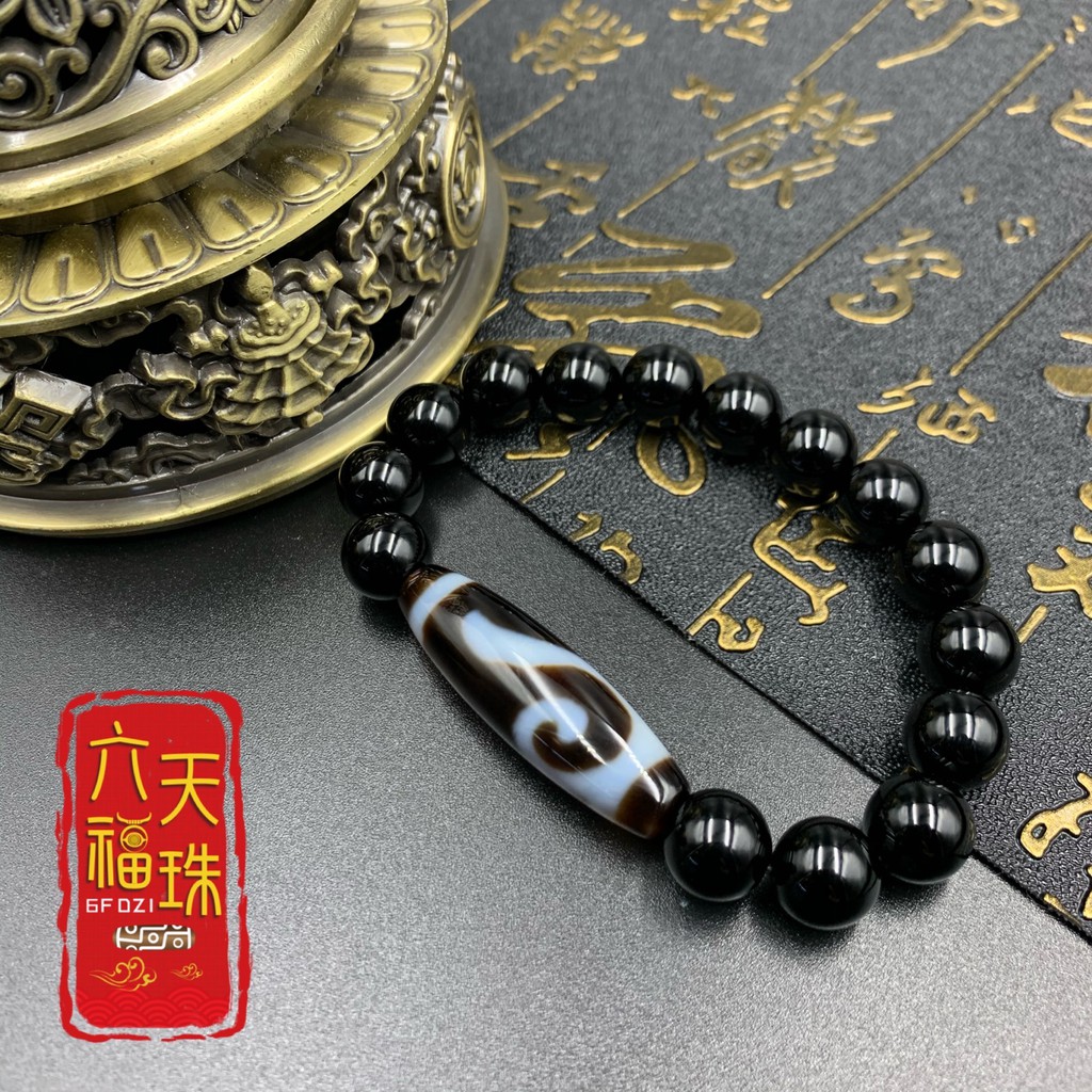 六畐天珠6F Dzi 】祥云新天珠（单颗新天珠/黑玛瑙手串） | Shopee Malaysia