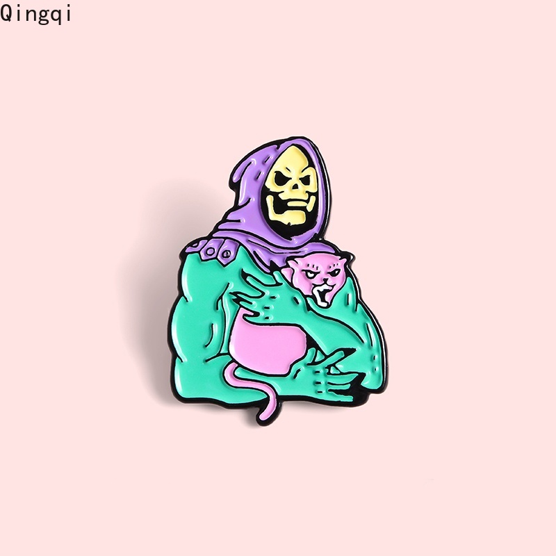 Skeletor Purple Hood Enamel Pin Skeleton with Cat Badge Brooch Gothic