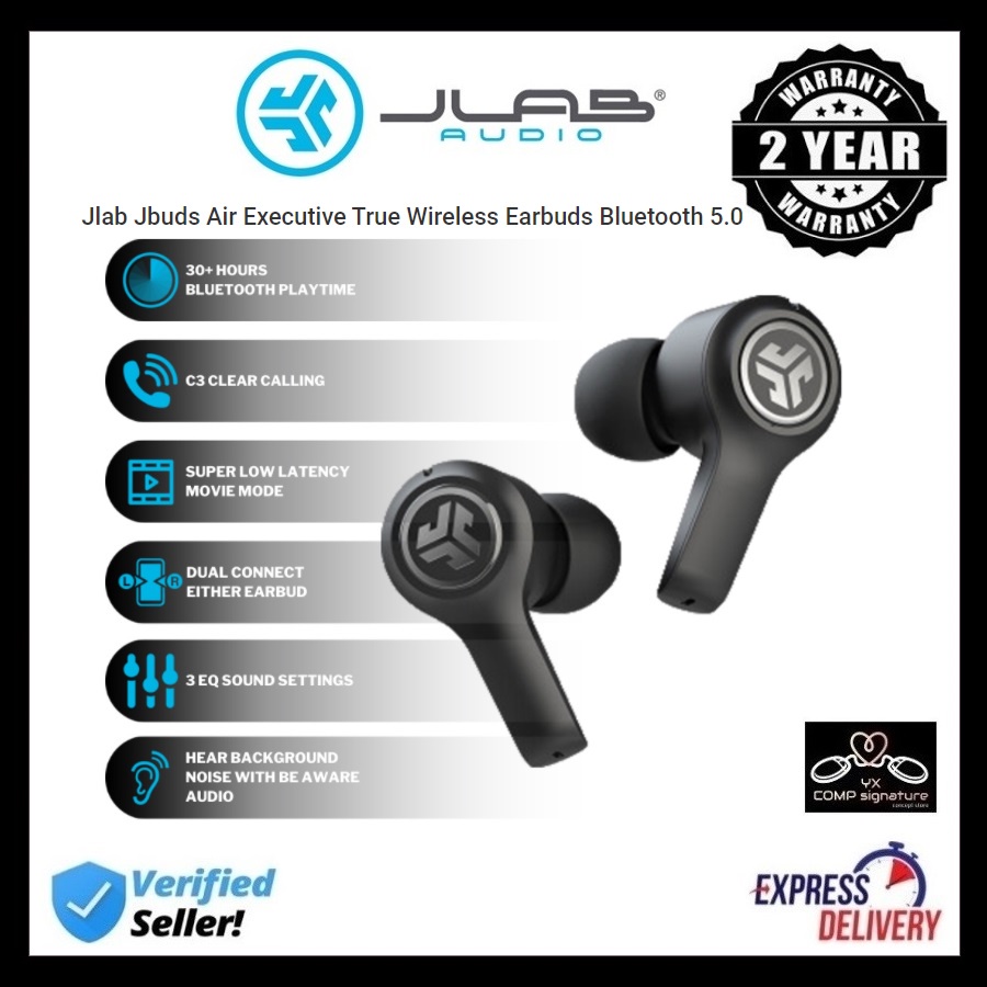 Jlab Jbuds Air Executive True Wireless Earbuds Bluetooth 5.0 IP55 Water