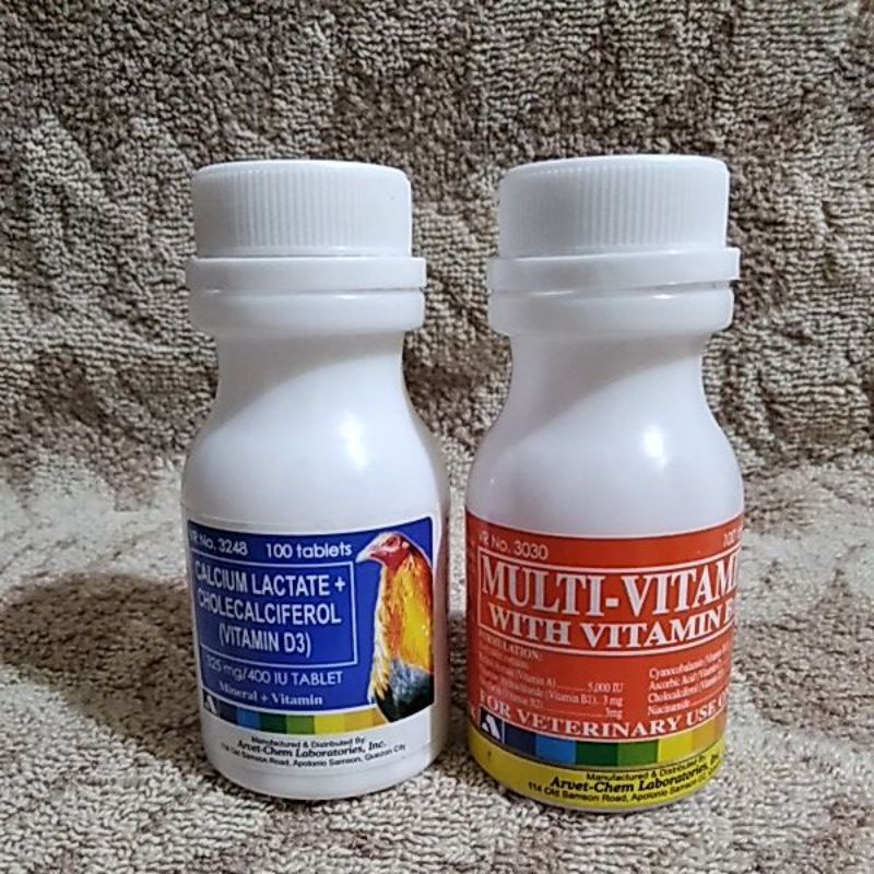 CALCIUM LACTATE and MULTIVITAMINS for GAMEFOWLS (90 for 2 bottles ...