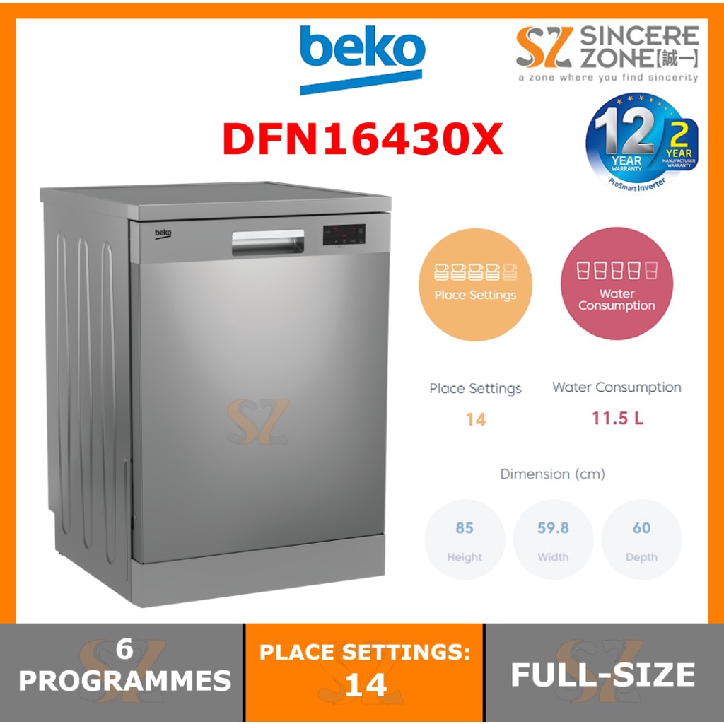 Beko DFN16430X Freestanding / Table Top Dishwasher 14 place settings