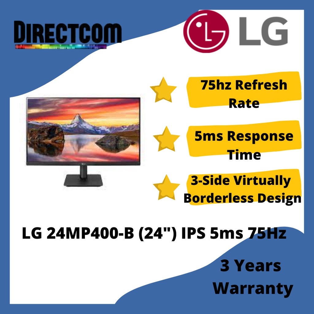 LG 24MP400-B (24") AMD FreeSync IPS FHD 75Hz Virtually Borderless ...