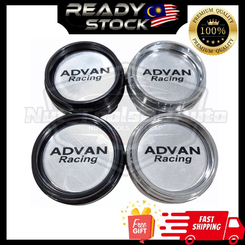 Original 100%{ ADVAN RACING } 62MM Black/Light Chrome Rim Cap Car Sport ...