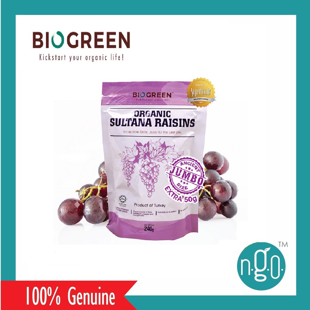 Biogreen Organic Turkish Sultana Raisins (HALAL) (240g/pack) | Shopee ...
