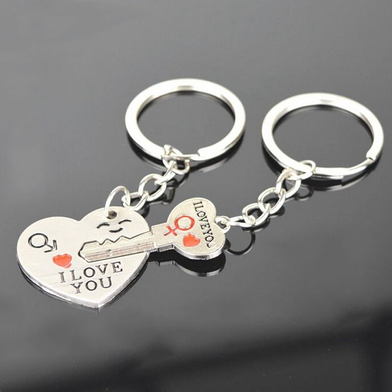 2pcs Set Fashion Love Heart Keyring Keyfob Couples Romantic Keychain