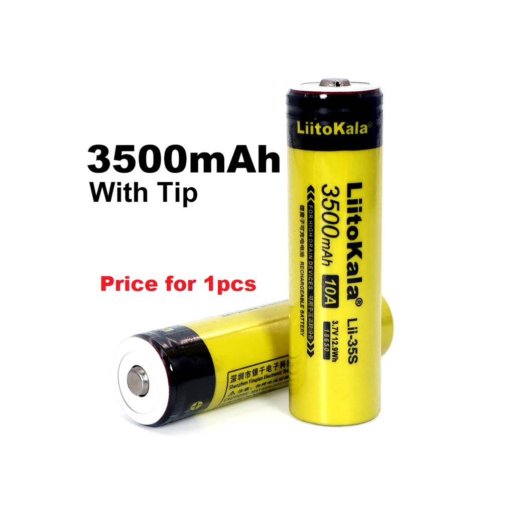 LiitoKala Lii-35S Button 3.7v 3500mAh 18650 Lithium Rechargeable ...