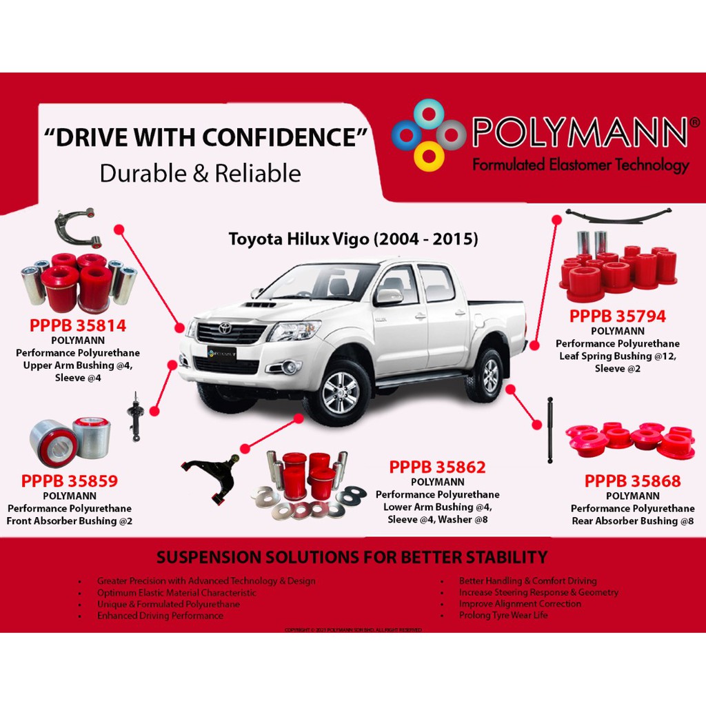 Polymann Hilux Vigo (2005-2014) Lower, Upper Arm, Front & Rear Absorber ...