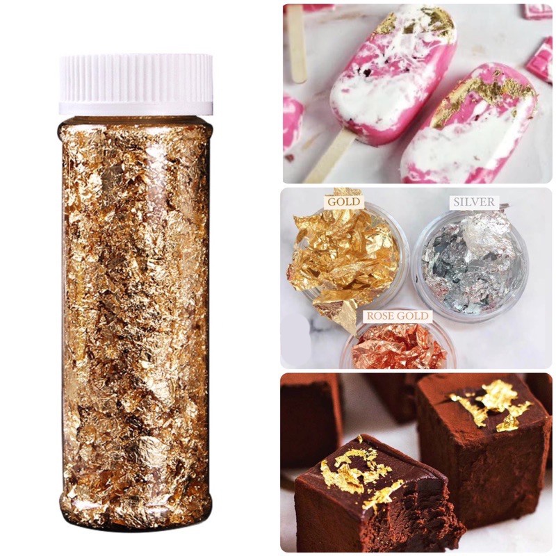 Gold Leaf Gold Flakes Silver Rosegold 2g | Shopee Malaysia