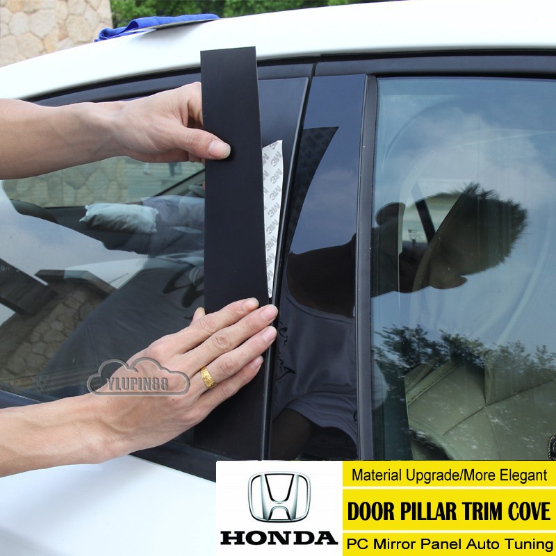 Honda Car Door Pillar Trim Covers Glossy Black PC Panel Stickers Car