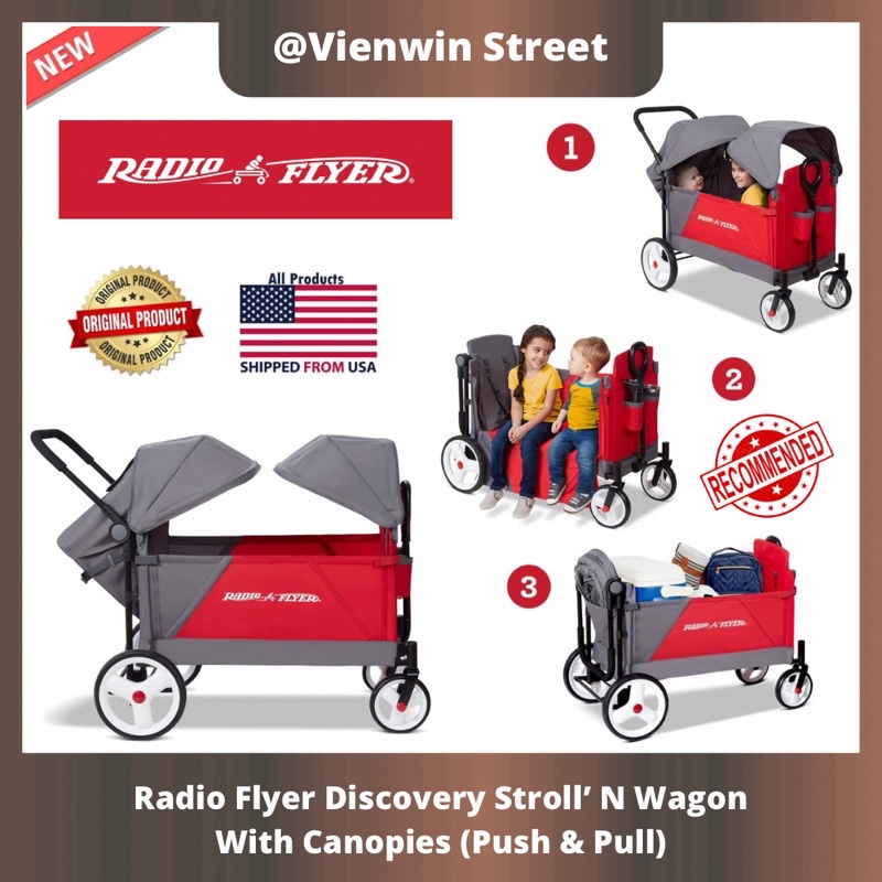 🔥Ready🔥Radio Flyer Discovery Stroll’ N Wagon With Canopies & Reclining