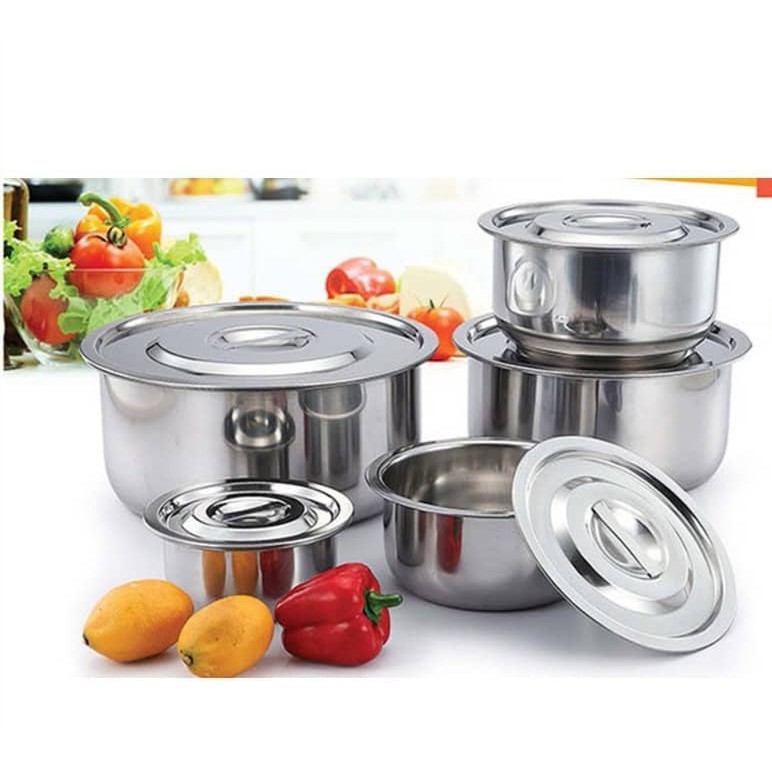 Stainless Steel 5 In 1 Cooking Pots (15cm,17cm,19cm,21cm,23cm) | Shopee ...