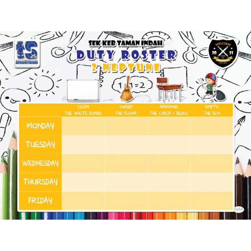 DUTY ROSTER | JADUAL BERTUGAS KELAS SEKOLAH | Shopee Malaysia