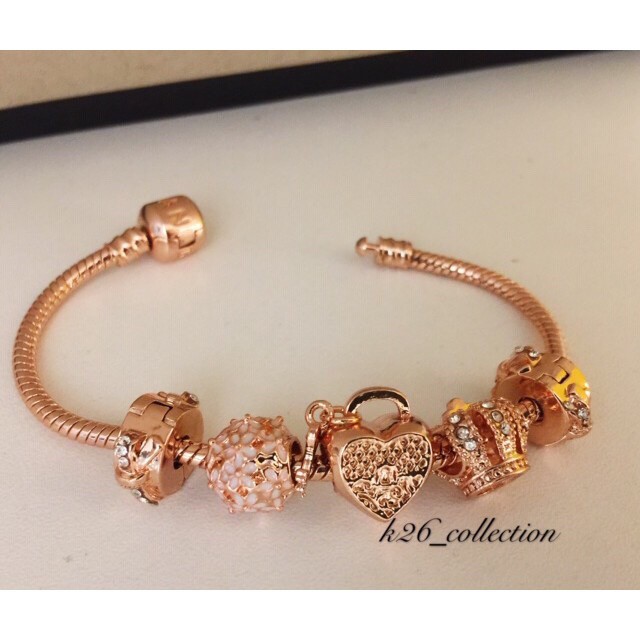 Rose Gold Plated Key Love Charms Bracelet Set ( 5 charms + 1 Bracelet
