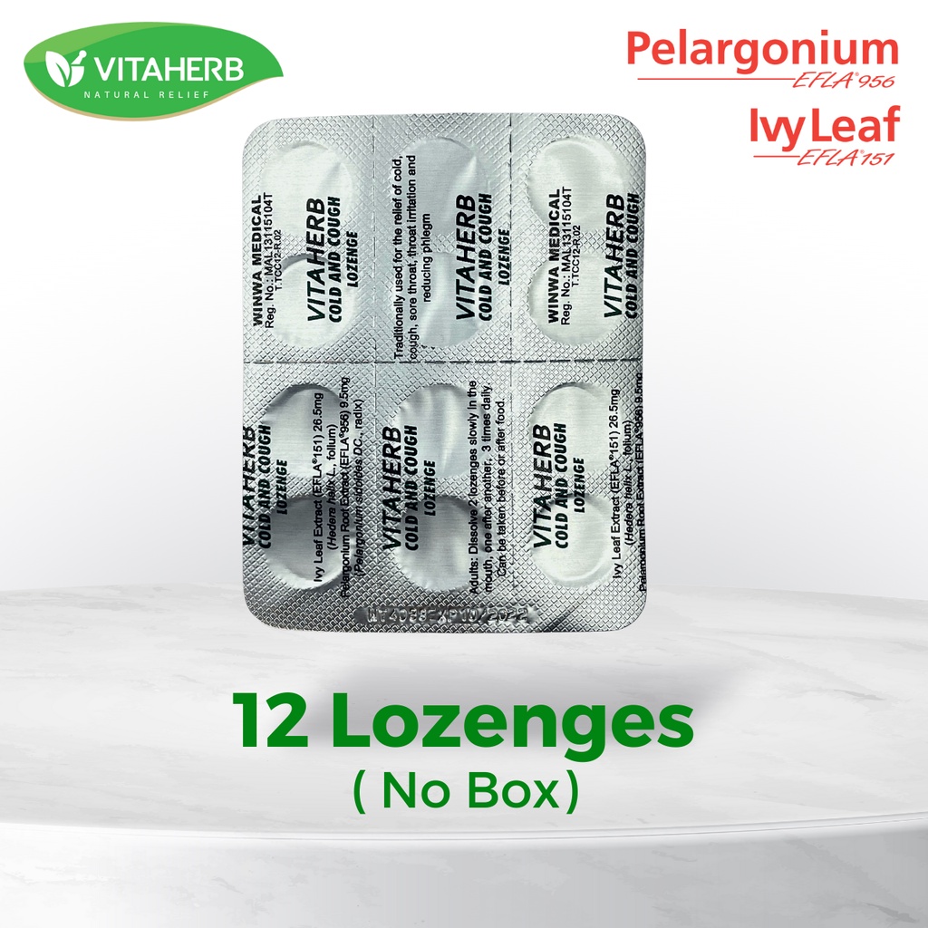 VITAHERB Cold And Cough Lozenges (12's x 2) - Ivy Leaf For Sore Throat ...