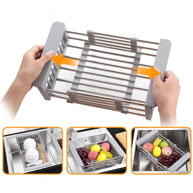 Stainless Steel Expandable Kitchen Sink Organizer Dish Dryer Adjustable ...