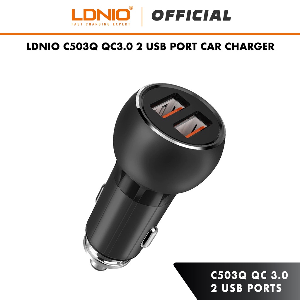 LDNIO C503Q 3.0 Quick Charge Dual USB Port Metal Car Charger with Micro