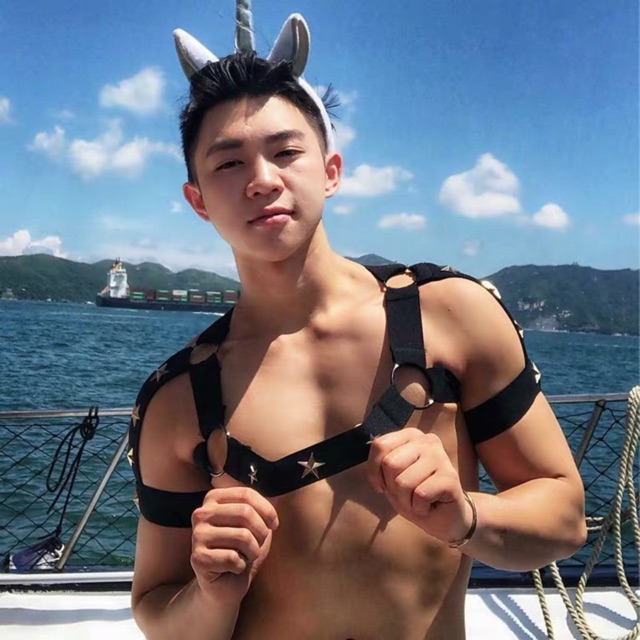 Men chest strap tight chest breast harness body muscle gym costume