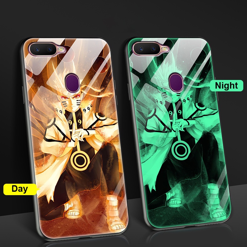 Case Oppo A5s Anime Naruto Luminous Tempered Glass Hard Casing Reno2 