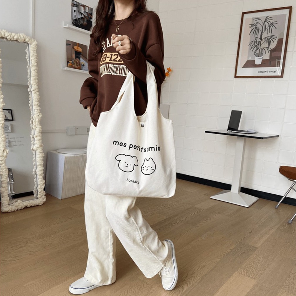 SOZAKKA TOTE BAG KOREAN STYLE STUDENT TOTE BAG CANVAS TOTE