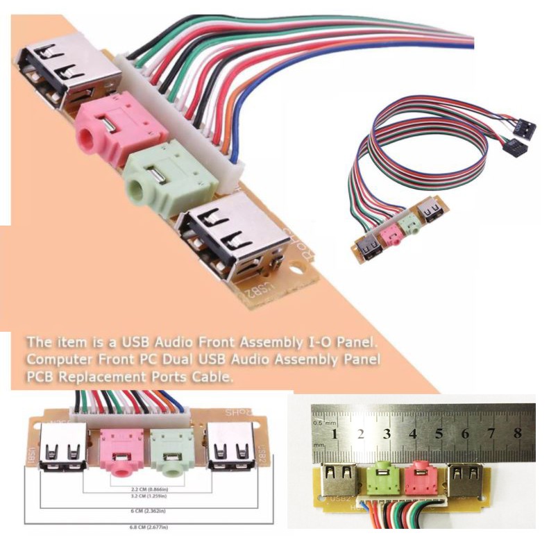 PC Front Panel USB Audio Mic Earphone Cable 2 USB 2.0 Ports for PC ...
