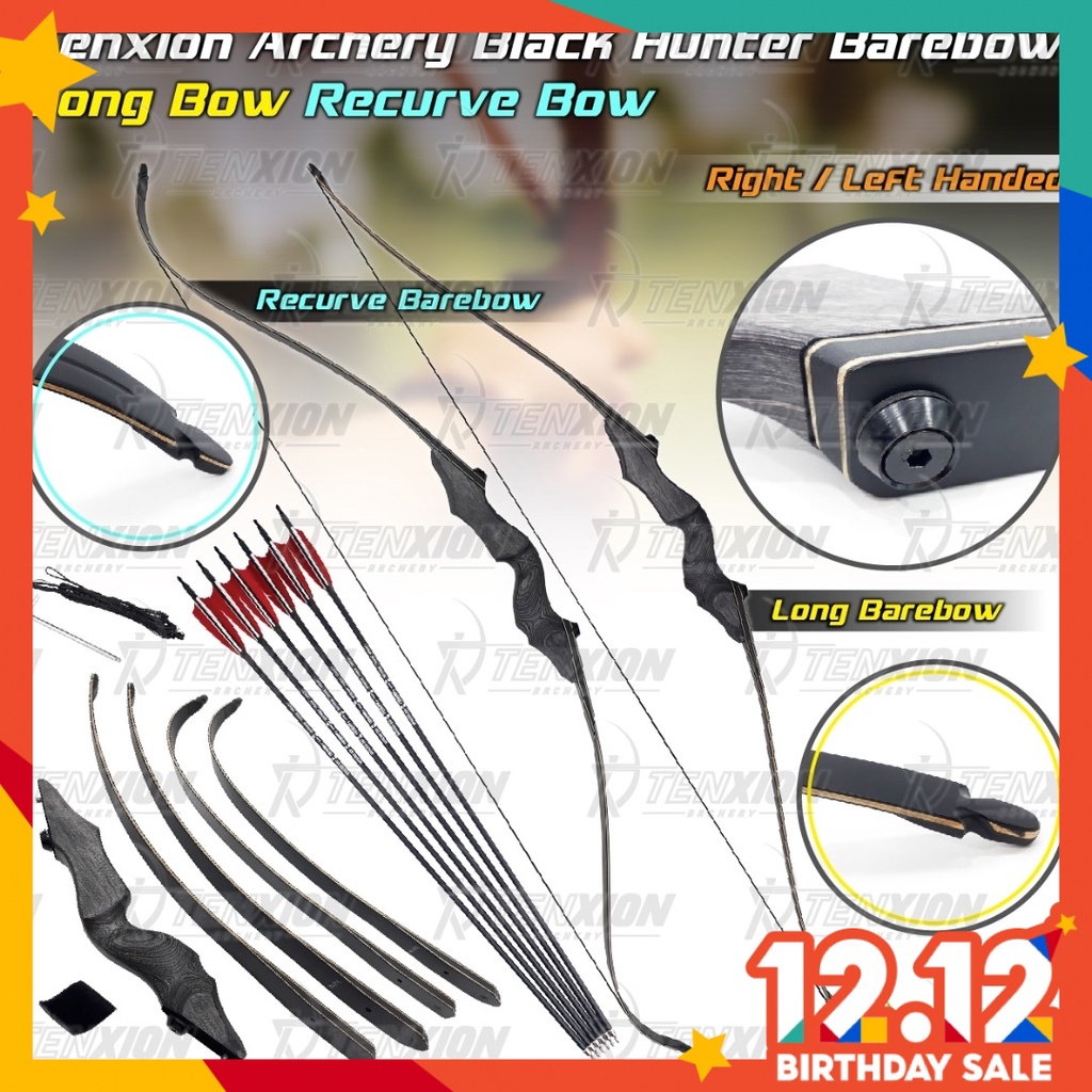 TenXion Archery Barebow Long Recurve Bare Bow Busur Mandarin Duck Black