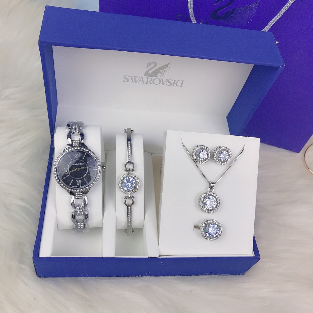 Original SWARVS 5 in 1 Swan crystalline Watch bracelet necklace gift set Women Ladies Watches Jam Tangan Wanita Shopee Malaysia