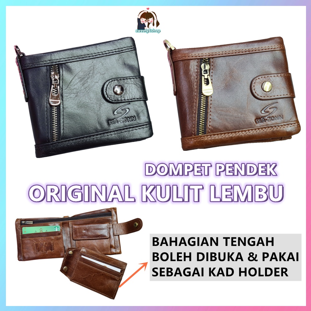 GENIUNE COW LEATHER MEN SHORT WALLET DOMPET CLIP LELAKI KULIT LEMMBU ...