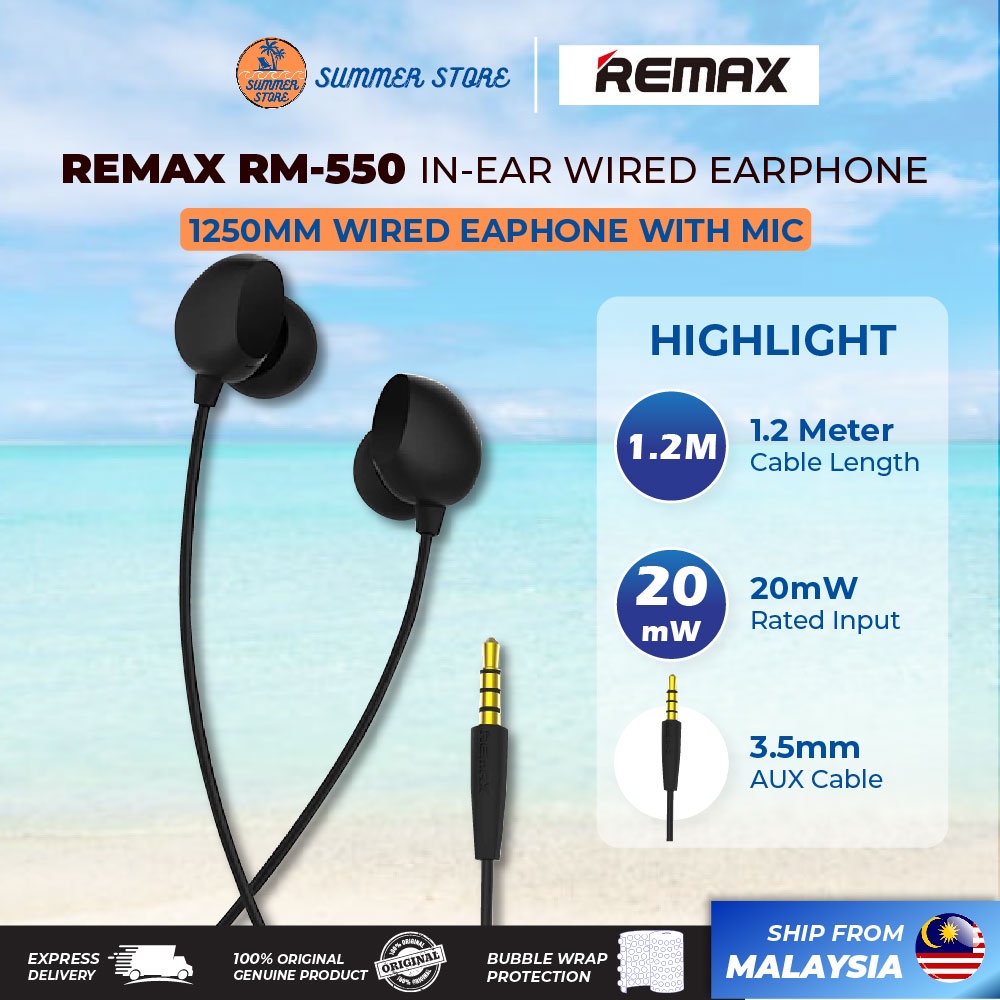 Remax RM-550 Earphone Wired In Ear Earphones With Mic (3.5mm) | Shopee ...