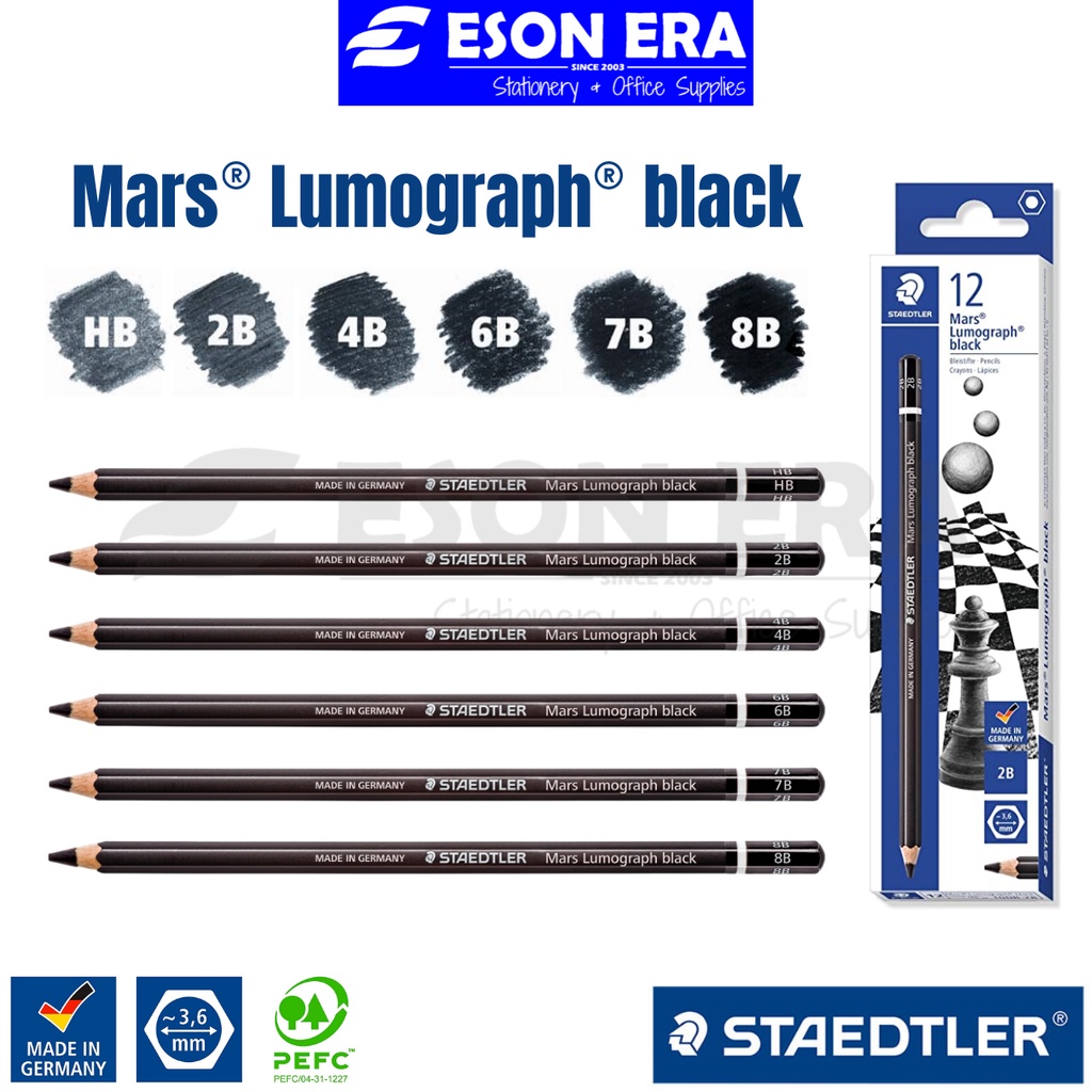 Staedtler Crayon Mars Lumograph 6 pièces: 8B-7B-6B-4B-2B-HB