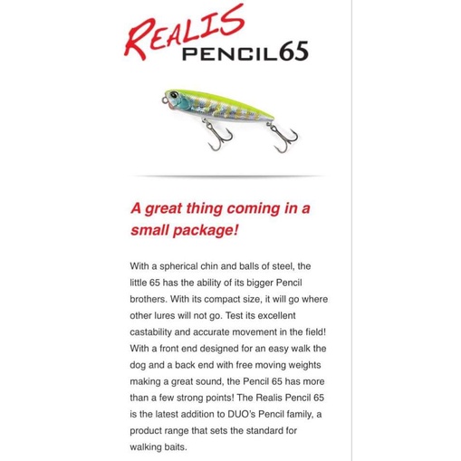 Leurre Duo Realis Pencil 65 SW Flottant - Pour Bar, Mer, Neuf