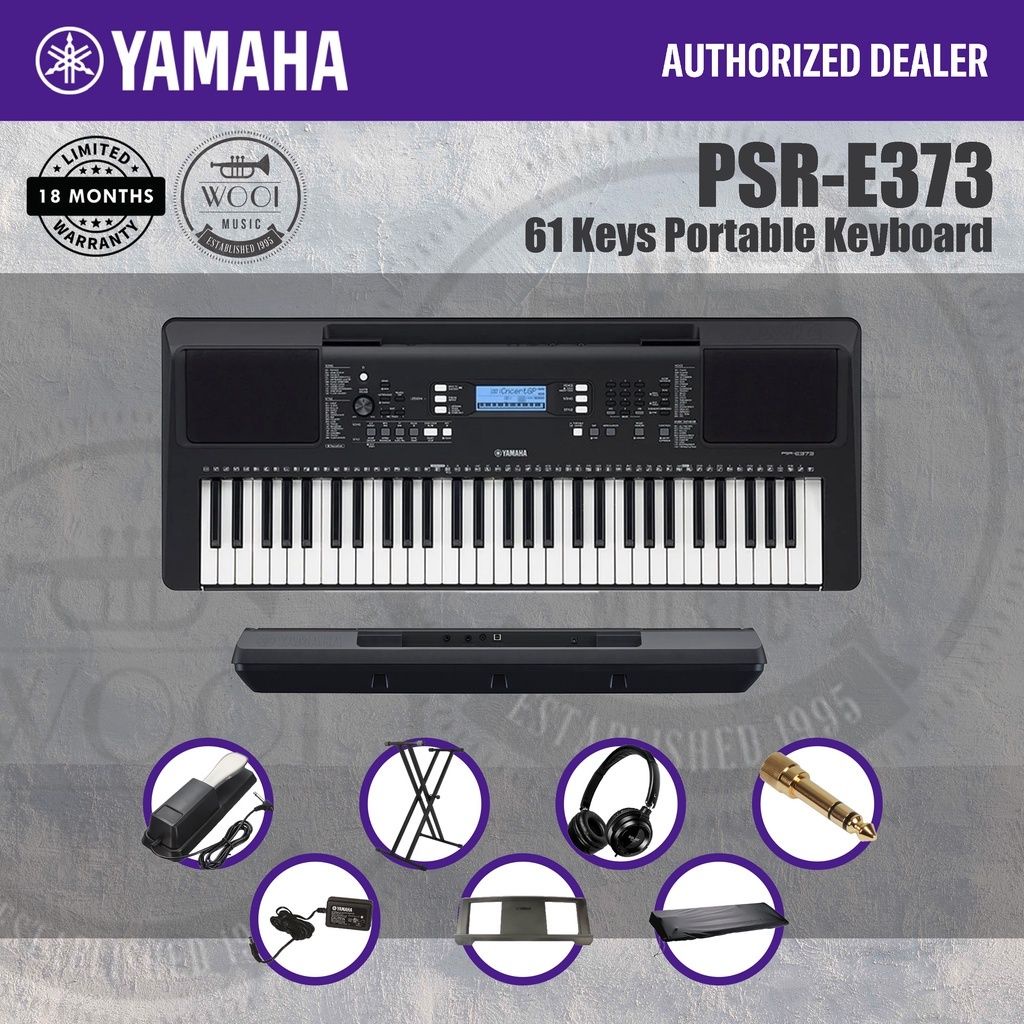 Yamaha PSR-E373 Portable Keyboard 61 keys E373 (FREE Damper Sustain ...
