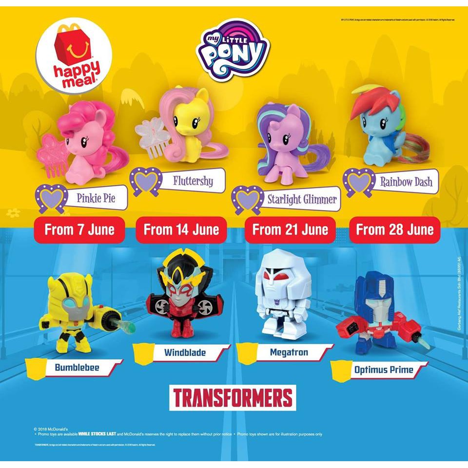 Mcd Mcdonalds Mcdonald My Little Pony and Transformers toys for Happy Meal