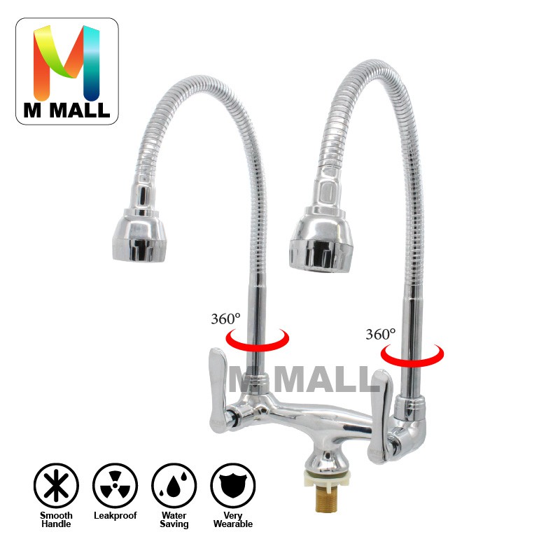 MCPRO Kitchen & Bathroom Sink Faucet Flexible Double Twin Pillar