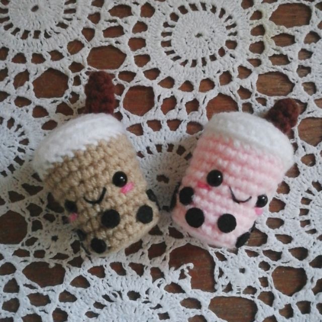 Boba tea crochet keychain