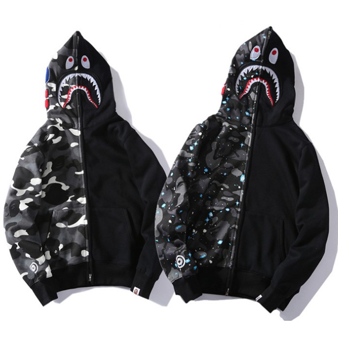 New BAPEee Ape Head Shark Hoodie Sweater Men Women Plus velvet Casual Jacket Luminous DB12 Shopee Malaysia