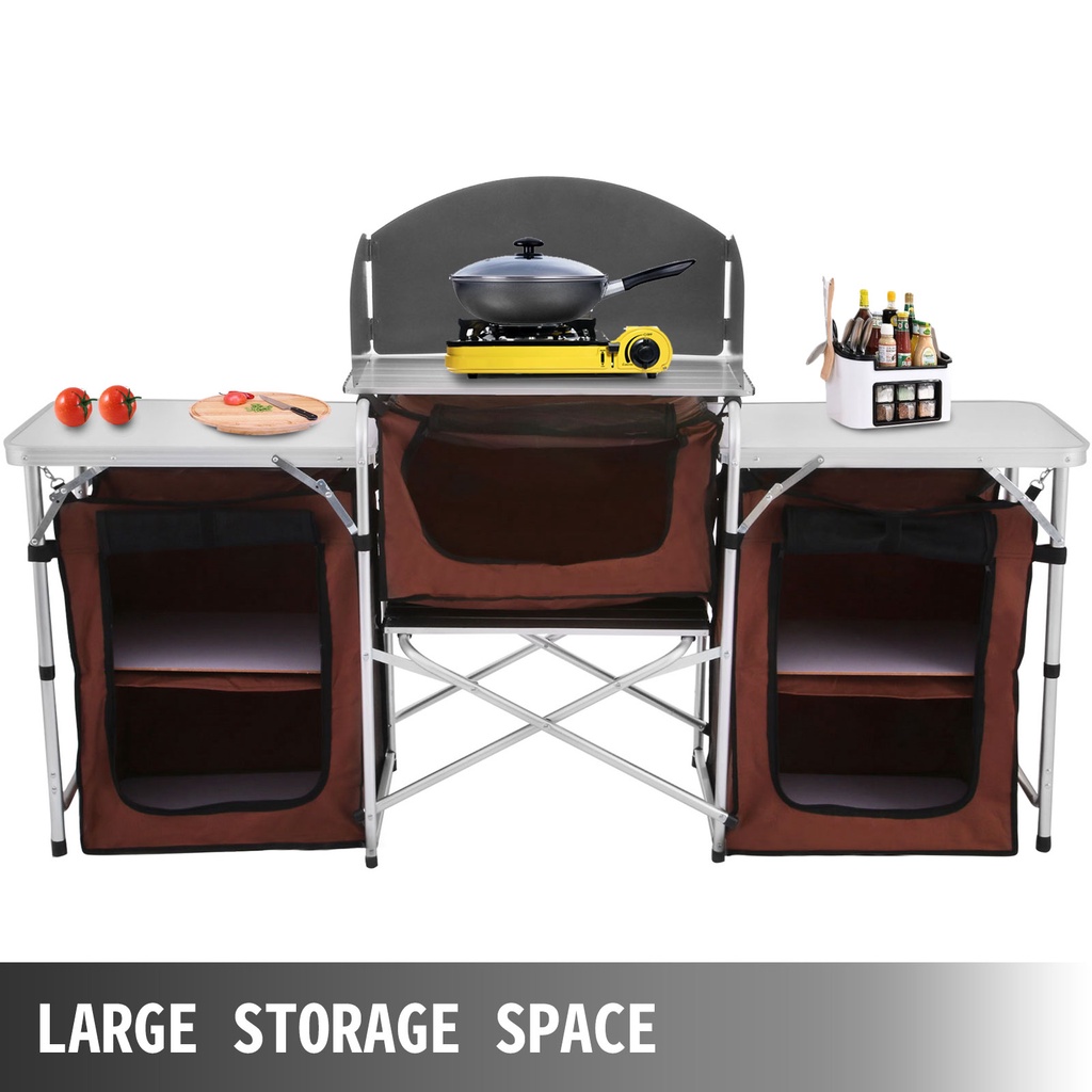 Kitchen Table with 3 Storage Organizer, Aluminum Windscreen Folding ...
