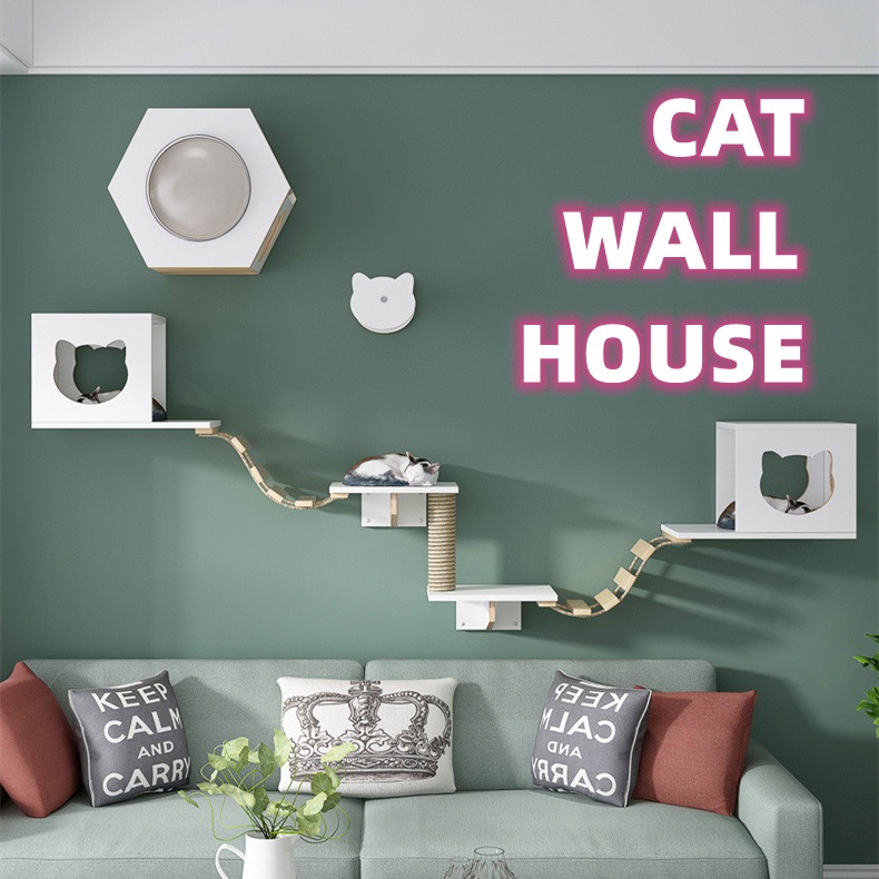 Cat Wall House Solid Wood Cat Hanging Nest Climbing Frame Sarang ...