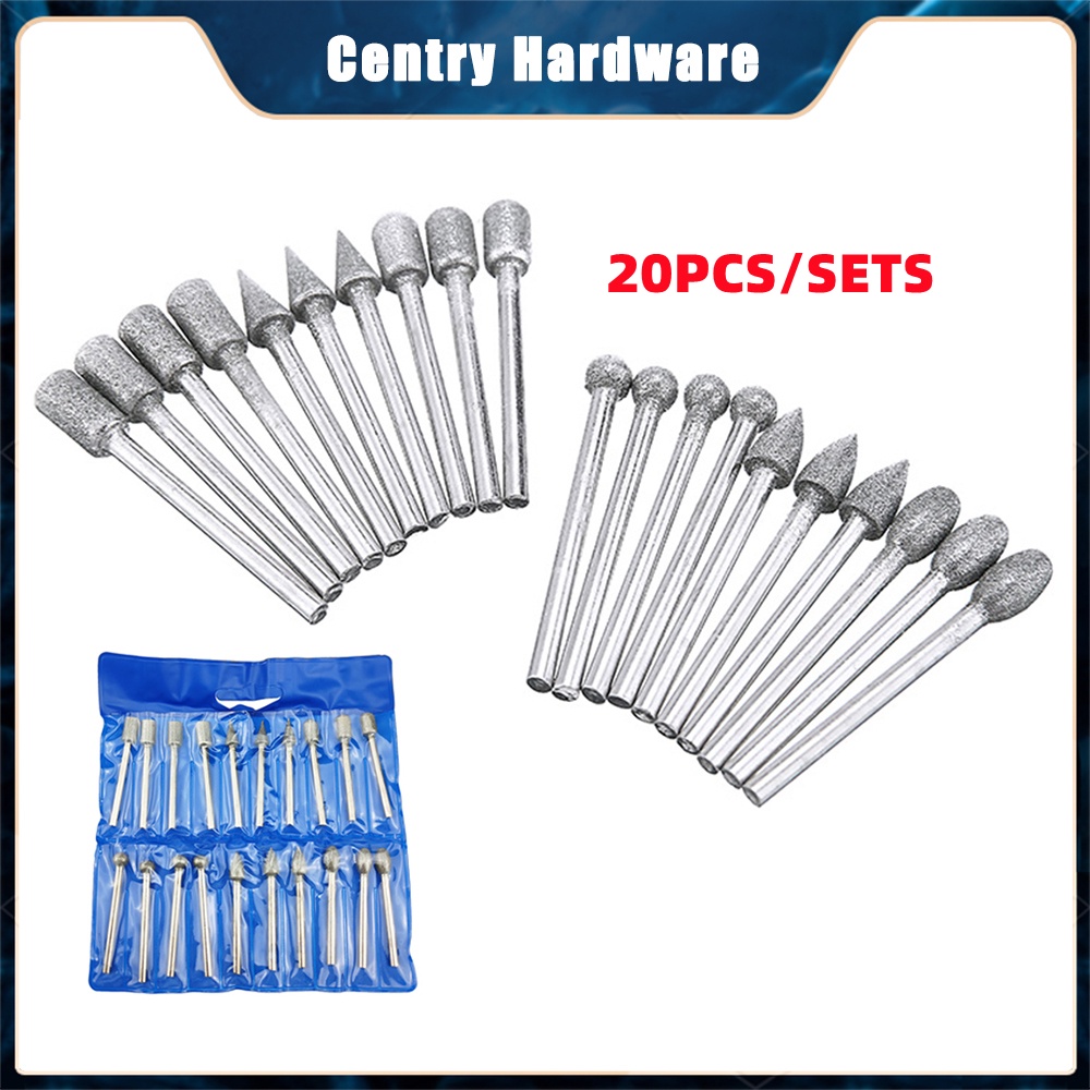 20pcs 3mm Shank Diamond Burr Grinding Head Drill Bit For Rotary Tool ...