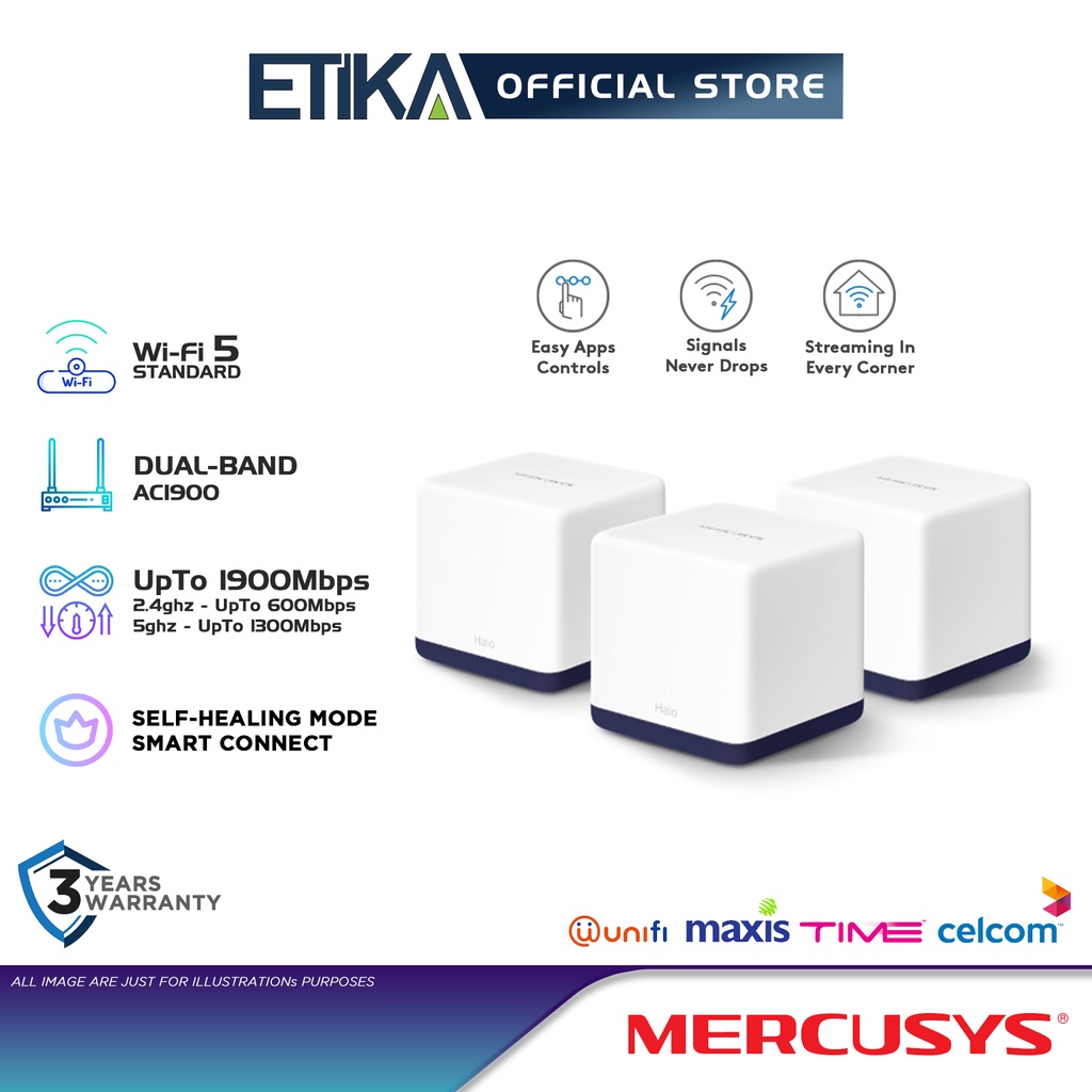 Mercusys AC1900 Whole Home Mesh Wi-Fi-systeem, dekking tot 350 m², meer dan 100 apparaten aansluiten, volledige Gigabit-poorten, dual-band wifi