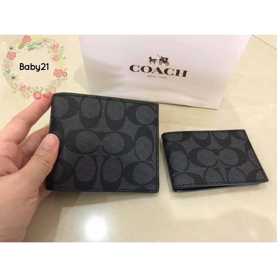 Coach Double Billfold Wallet In Signature Black Shopee Malaysia