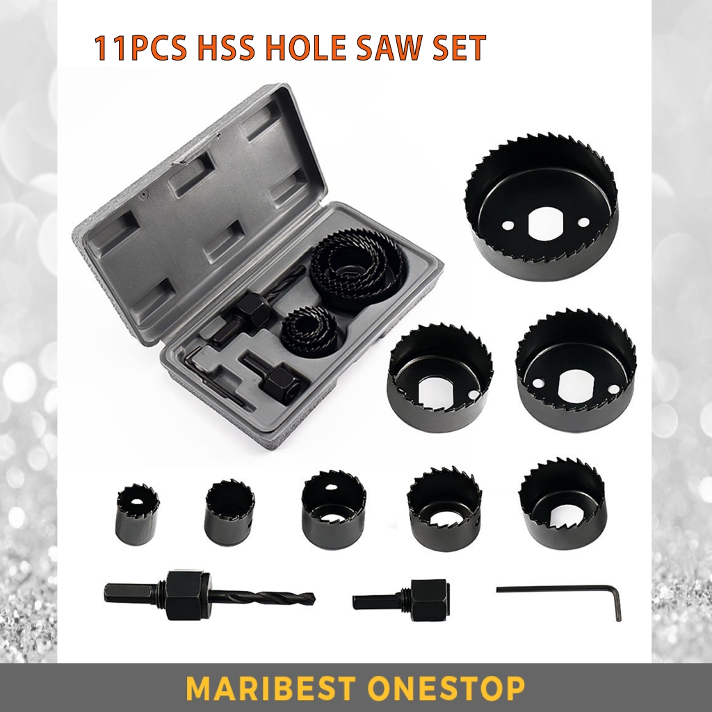 11Pcs HSS Hole Saw Set with Hex Wrench Key Hand Woodwork Tool Kit ...
