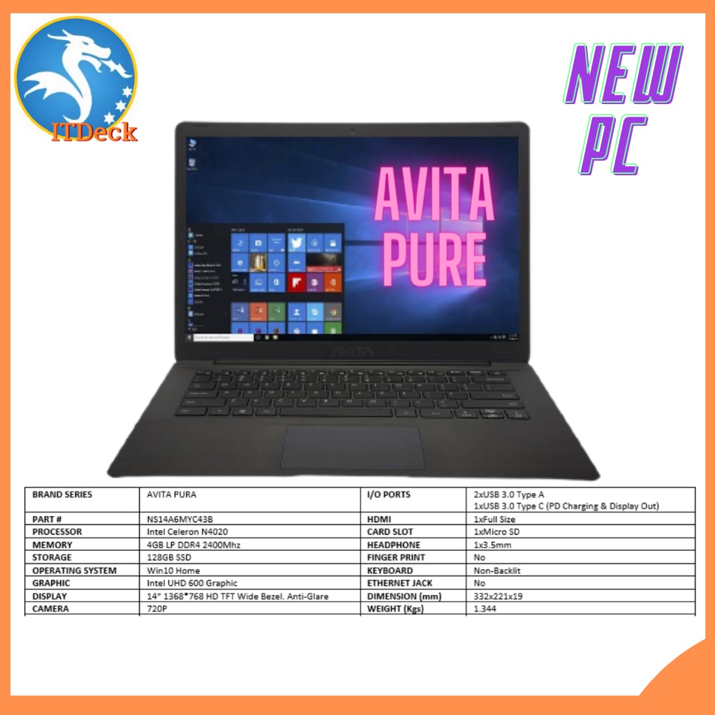 Avita Essential Laptop 14"HD Slim Laptop Best for Students University