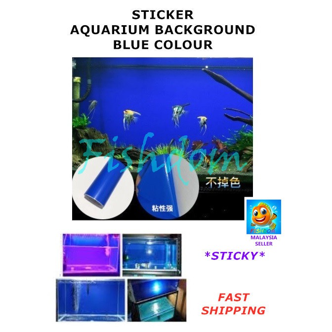 FISHDOM AQUARIUM BACKGROUND STICKER BLUE DECORATION FISH TANK | Shopee ...