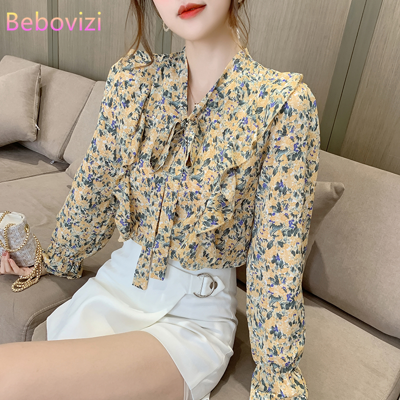 New Chiffon Shirt Women s Long Sleeve Print Flora Tops Blusa Office Lady Casual Blouse Girls Clothing Shopee Malaysia