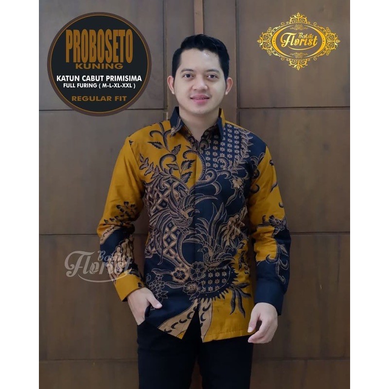 KEMEJA KATUN Yellow Sogan BATIK Shirt FULL Tricot Cotton Smooth Sogan ...