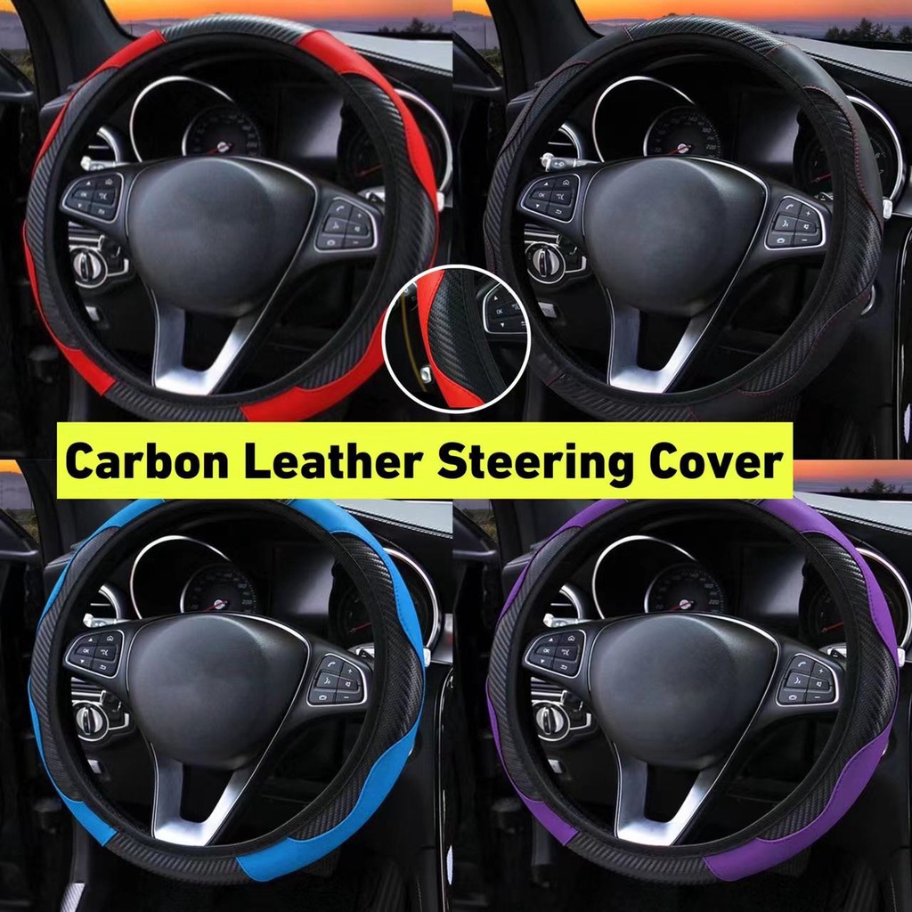 Universal Car Steering Cover Carbon 6D PU Leather Steering Wheel Cover ...