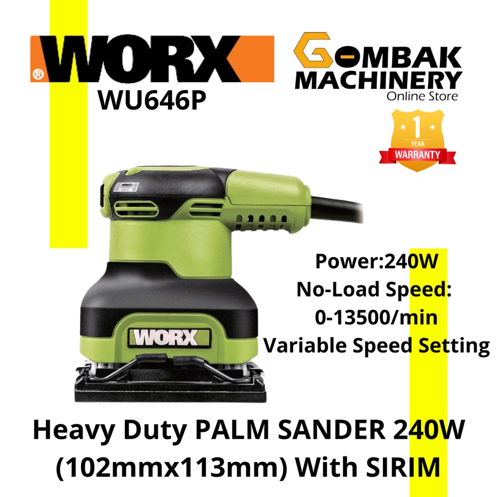 WORX WU646P Heavy Duty PALM SANDER 240W 102mmx113mm With SIRIM